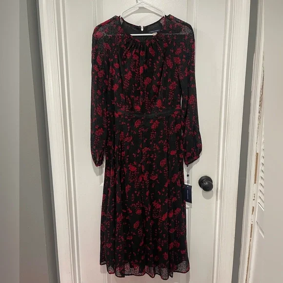 red midi dress with sleeves Red Puff Sleeve Quinn Midi Dress
